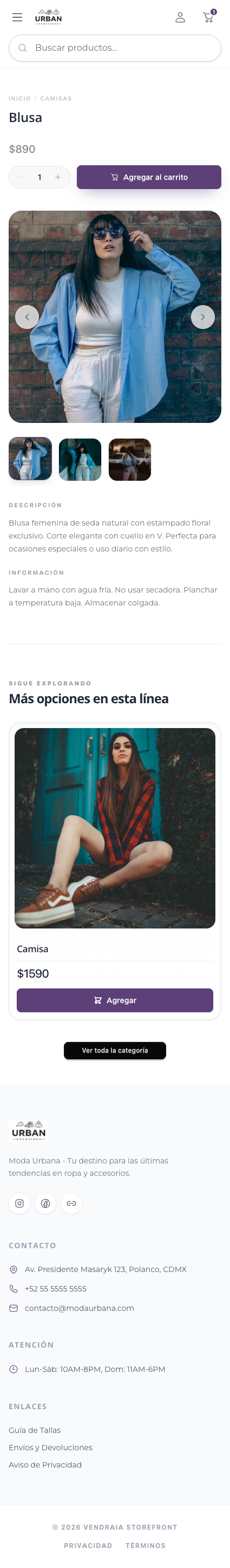 Vista mobile de la tienda Vendraia